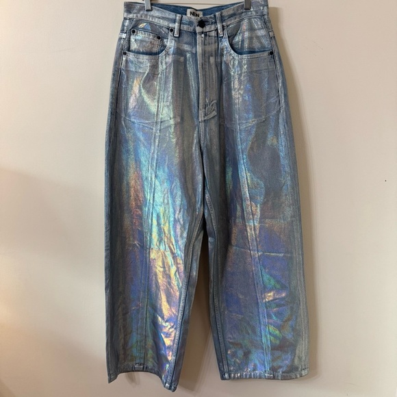 NEON denim LEROI coated wide leg jeans - size 28 - Picture 3 of 7